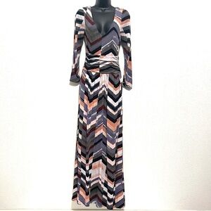 Anthropologie Maeve Woman Maxi Novella Chevron Dress Size S